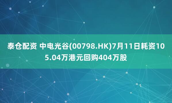 泰仓配资 中电光谷(00798.HK)7月11日耗资105.04万港元回购404万股